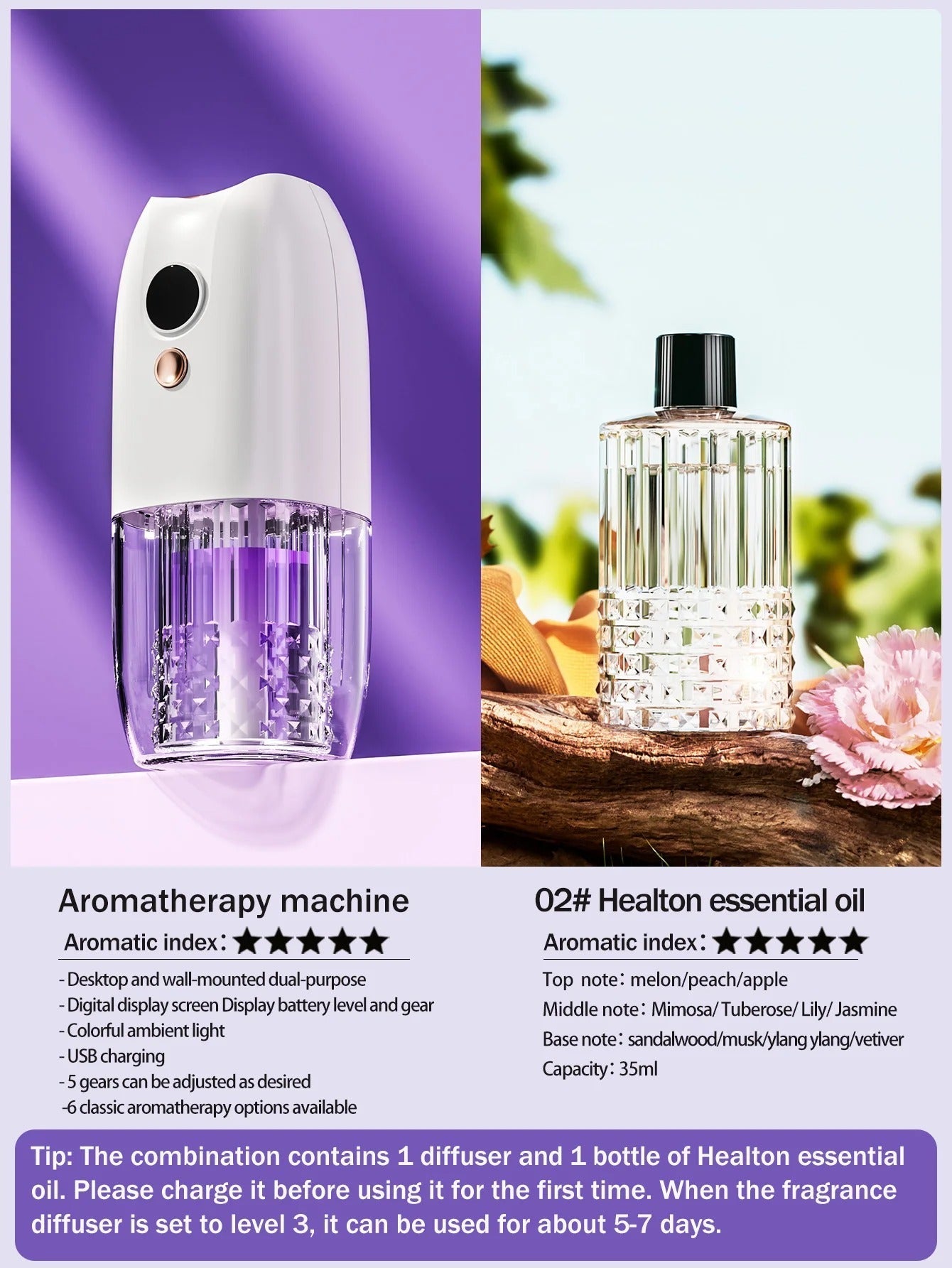 Multi-functional rechargeable portable aroma diffuser