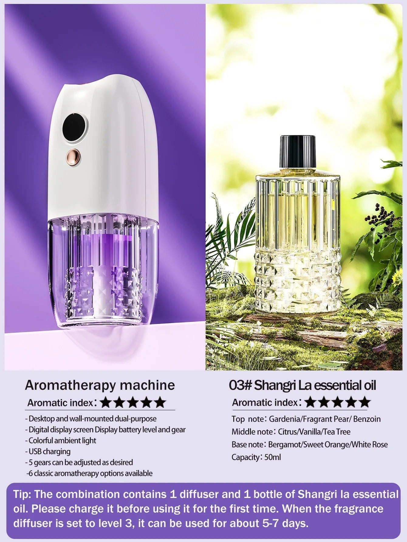 Multi-functional rechargeable portable aroma diffuser