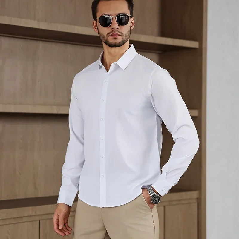 Men's Business Casual Long Sleeved Solid Color Shirt Wrinkle