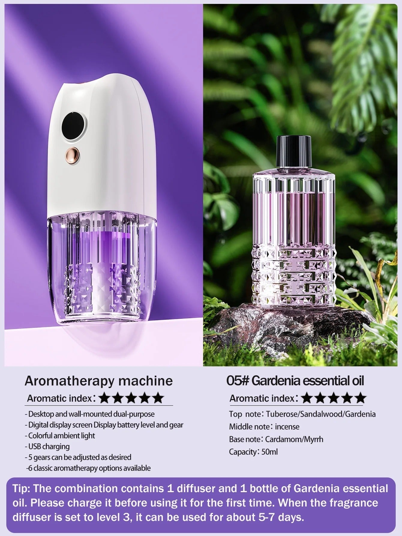 Multi-functional rechargeable portable aroma diffuser