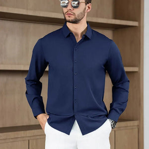 Men's Business Casual Long Sleeved Solid Color Shirt Wrinkle