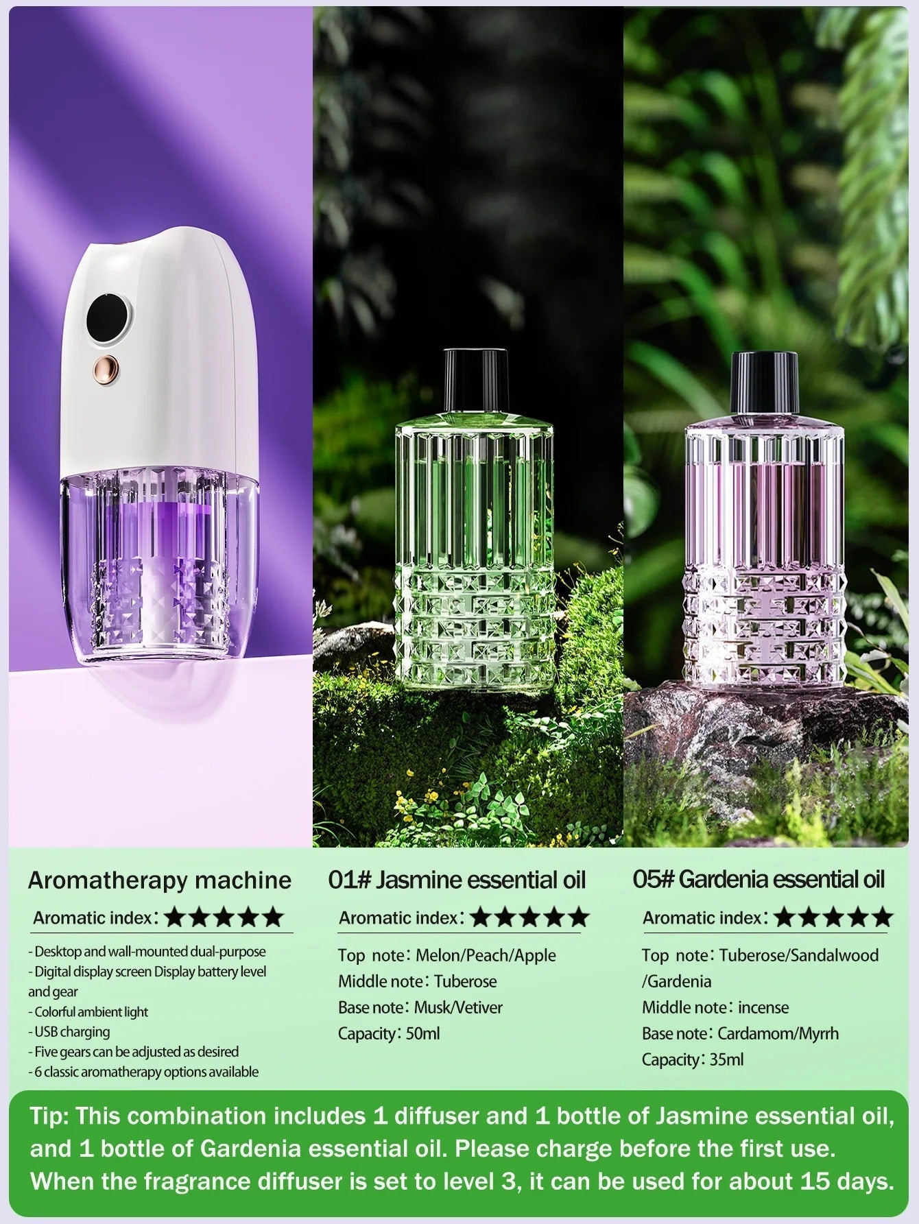 Multi-functional rechargeable portable aroma diffuser