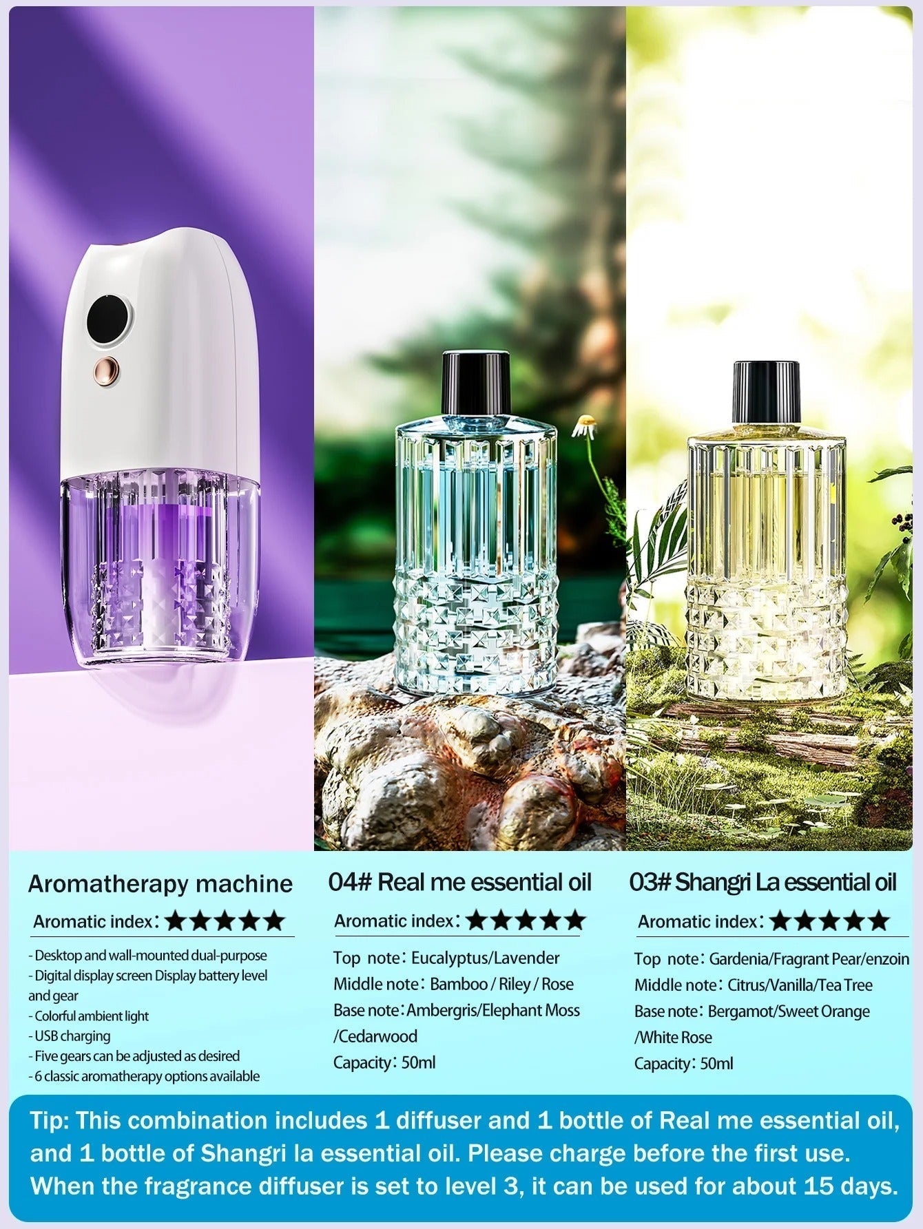 Multi-functional rechargeable portable aroma diffuser