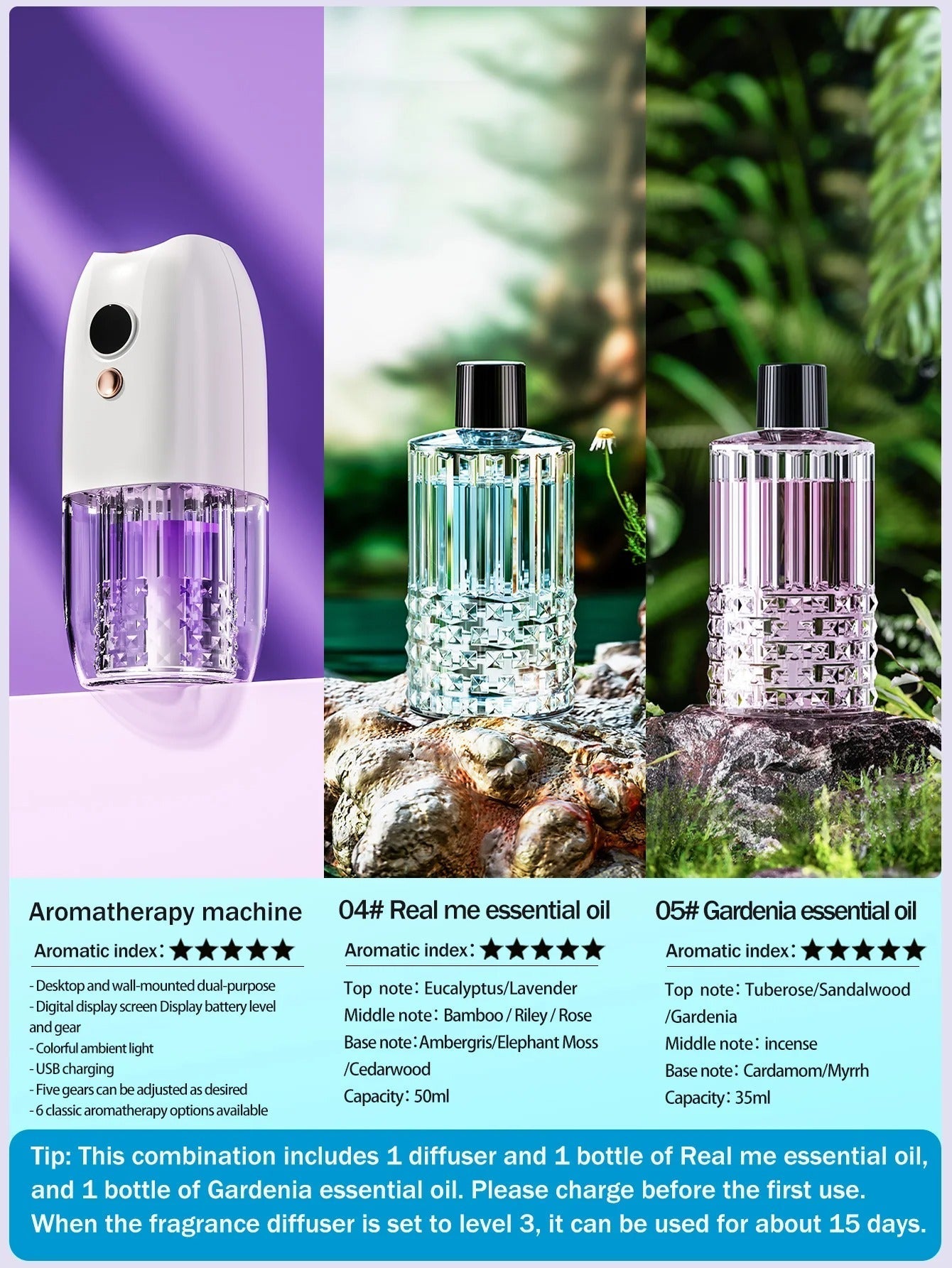 Multi-functional rechargeable portable aroma diffuser