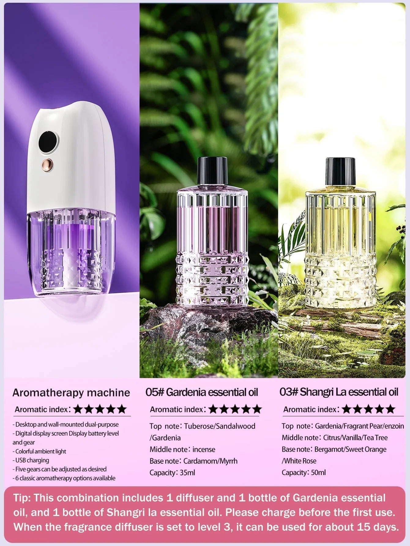 Multi-functional rechargeable portable aroma diffuser