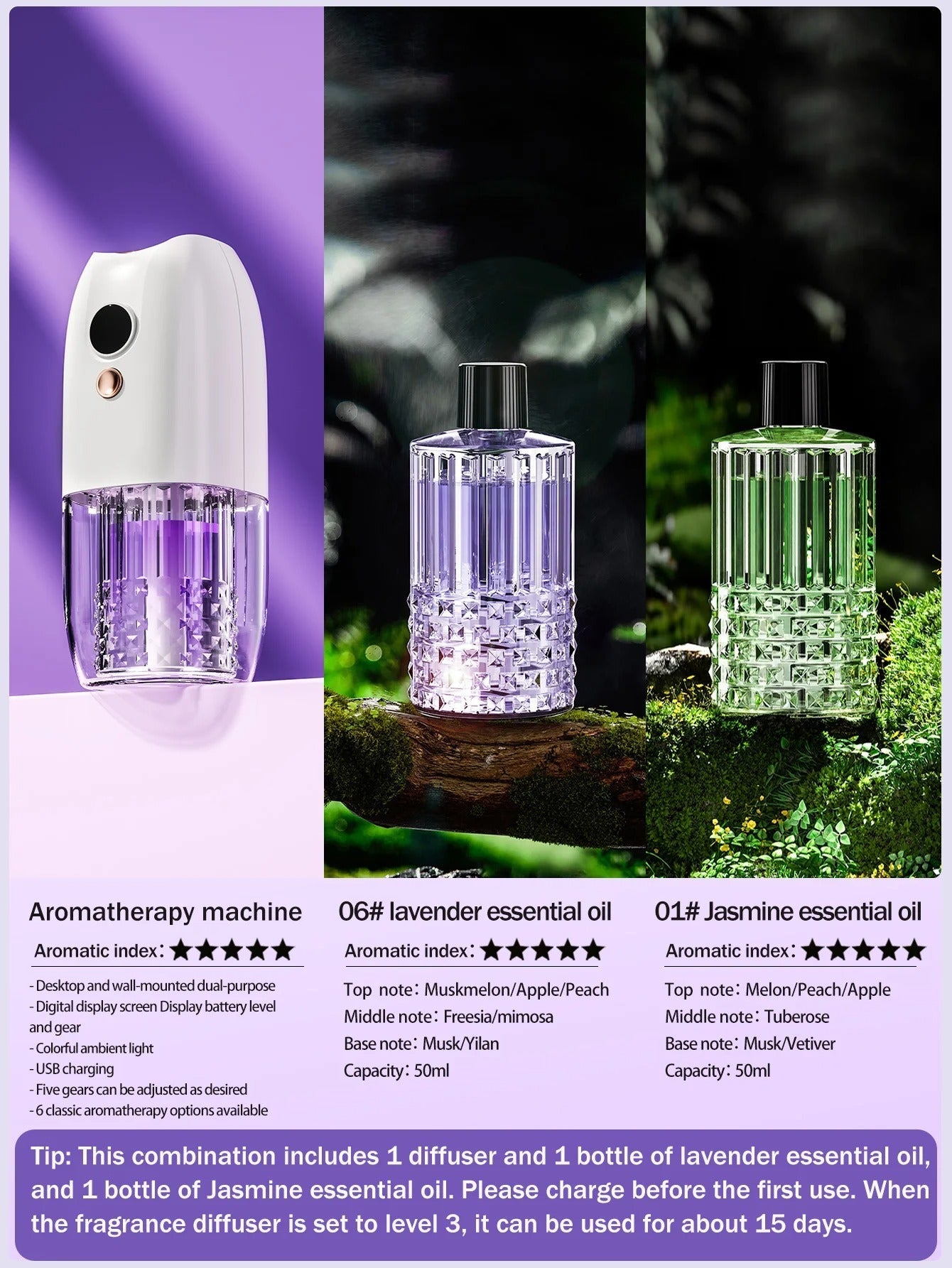 Multi-functional rechargeable portable aroma diffuser