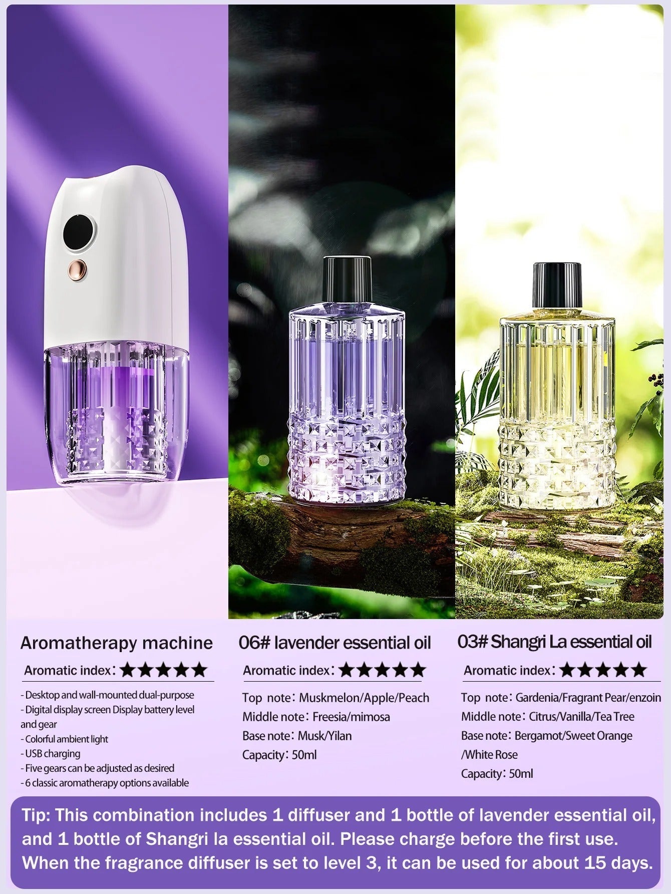 Multi-functional rechargeable portable aroma diffuser