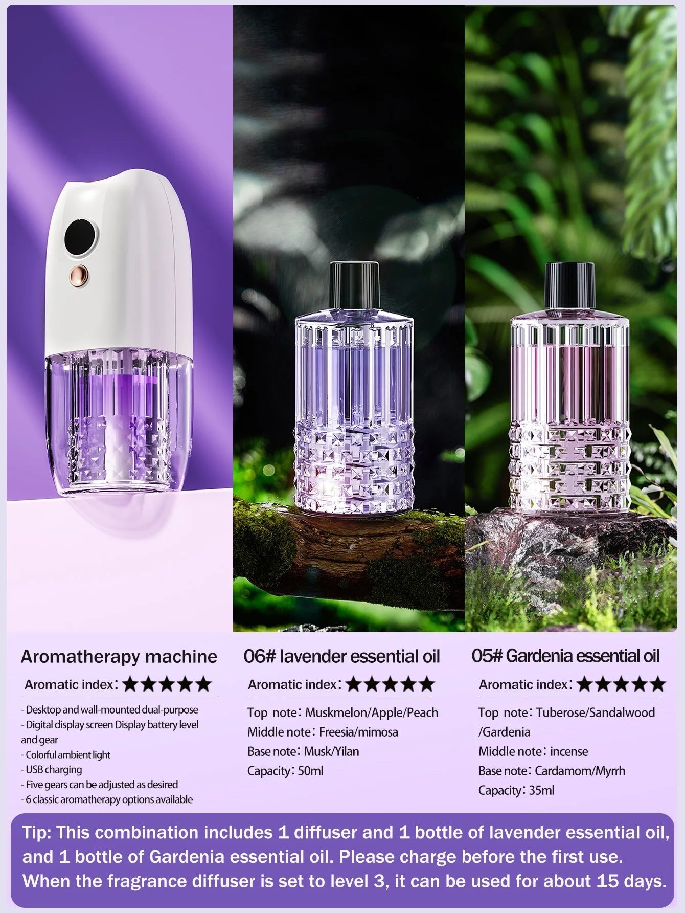 Multi-functional rechargeable portable aroma diffuser