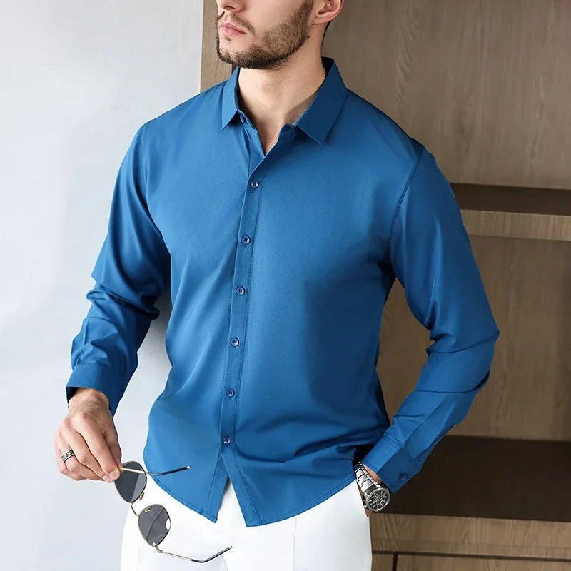 Men's Business Casual Long Sleeved Solid Color Shirt Wrinkle