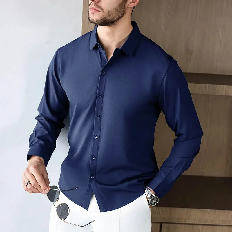 Men's Business Casual Long Sleeved Solid Color Shirt Wrinkle