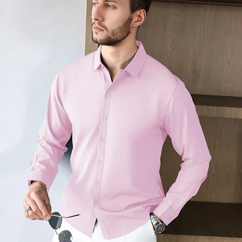 Men's Business Casual Long Sleeved Solid Color Shirt Wrinkle