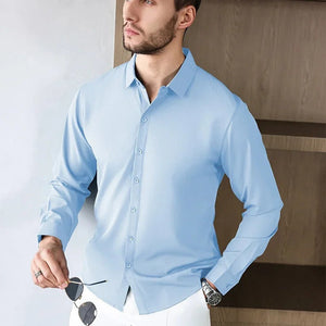 Men's Business Casual Long Sleeved Solid Color Shirt Wrinkle
