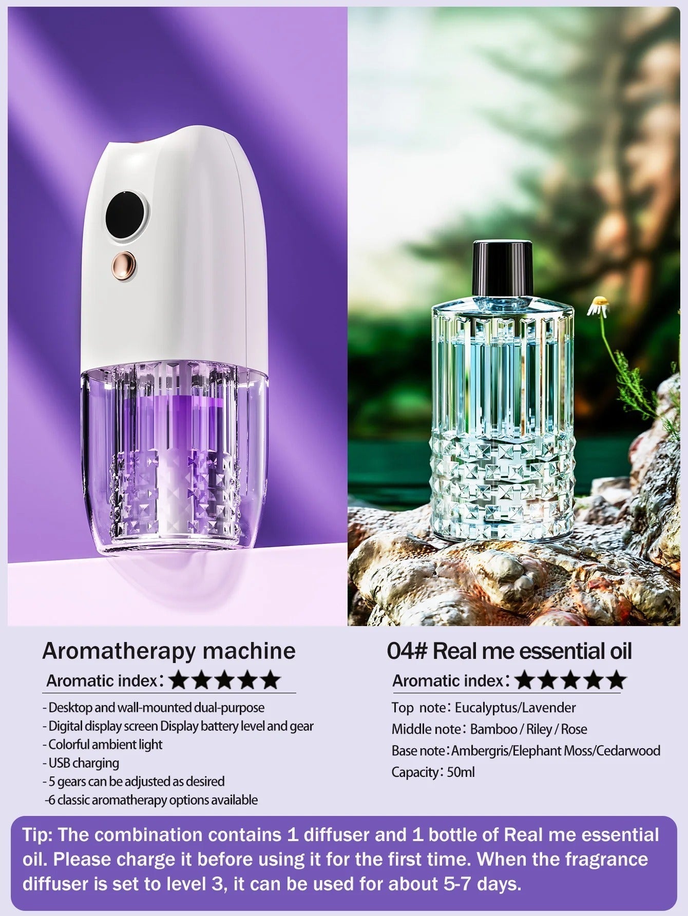 Multi-functional rechargeable portable aroma diffuser