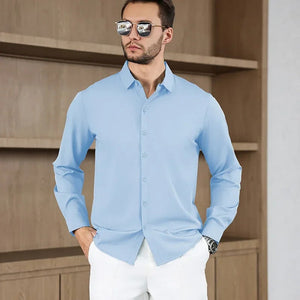 Men's Business Casual Long Sleeved Solid Color Shirt Wrinkle